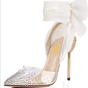 Clear rhinestone lace ankle wrap heel